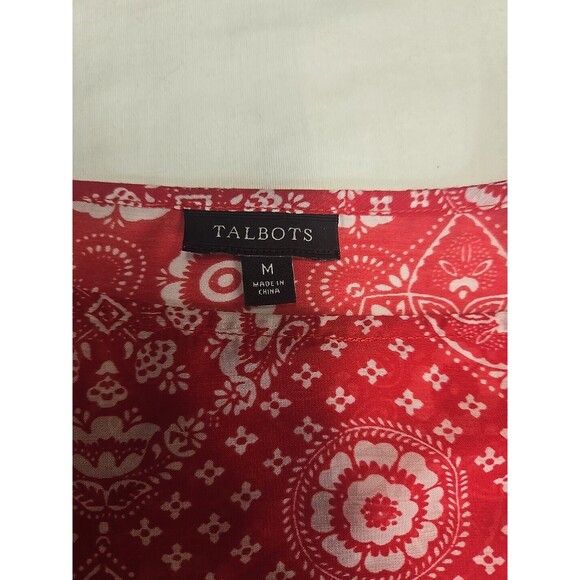 Talbots Red Bandana Tunic Top Women's M Sheer Navy Blue‎ Trim Cover up Patriotic - Picture 3 of 7